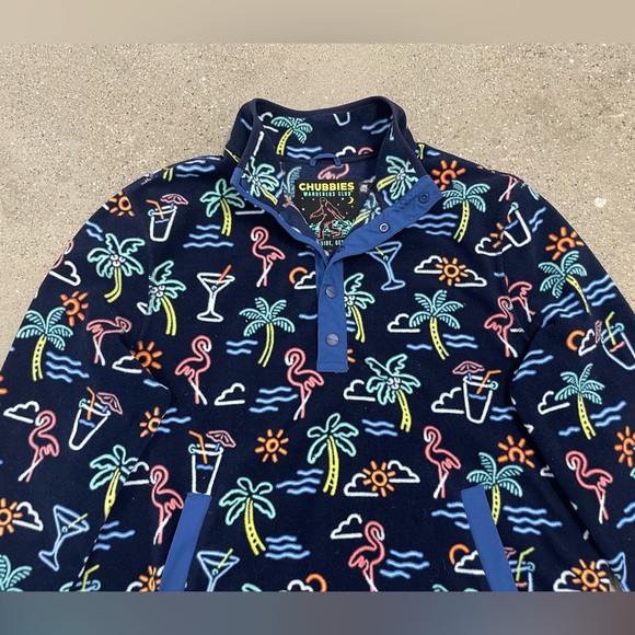 Chubbies Neon Lights Palm Tree Flamingo Unisex Fleece Pullover Jacket Large - Picture 6 of 14
